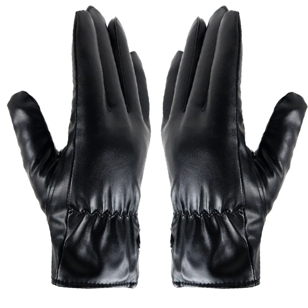 Женские бархатные утолщенные перчатки, перчатки для холодной погоды с теплой двойной подкладкой, кожаные перчатки для вождения с сенсорным экраном, теплые# GEX