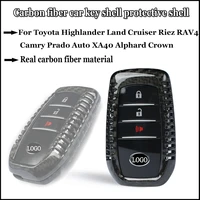 carbon fiber 3 buttons car key case for toyota highlander land cruiser riez rav4 camry prado auto xa40 alphard crown key cover