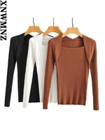 xnwmnz bm y2k sweaters women 2022 fashion slim crop knit sweater vintage square collar long sleeve female pullovers chic tops