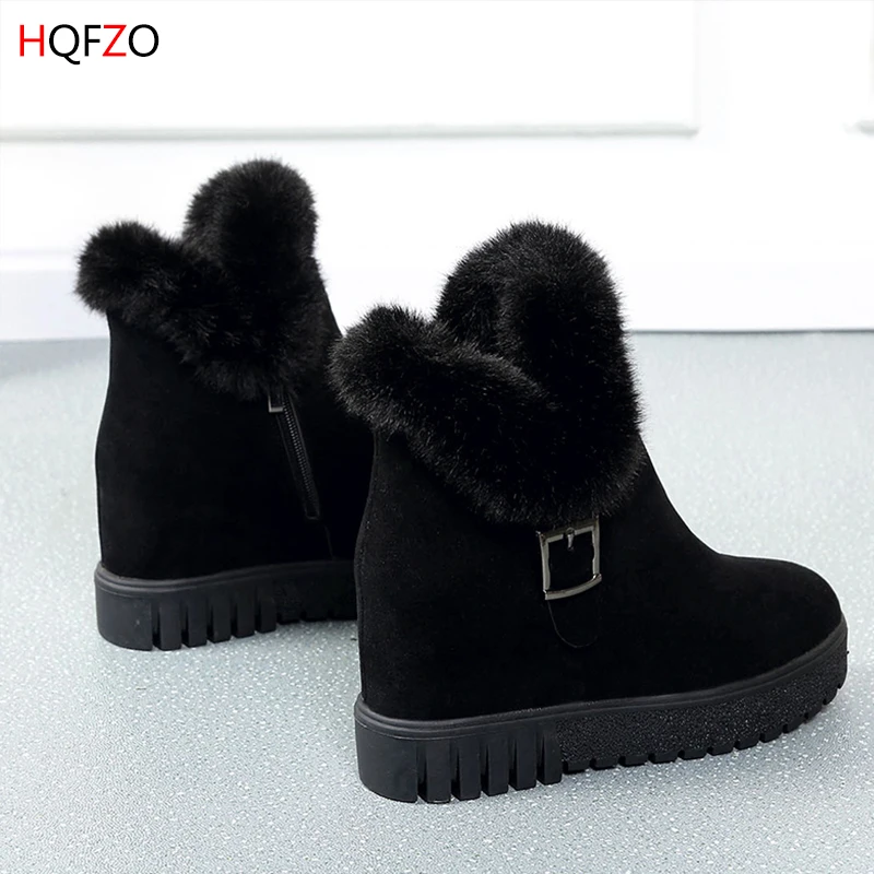 HOFZO/женские ботинки со скрытым каблуком Зимние на высоком каблуке Теплые