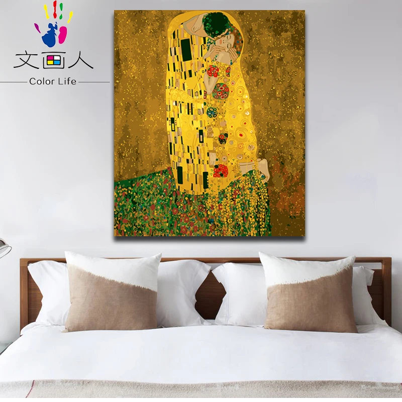 Figure Pictures Painting with a Fan Gustav Klimt Picture Abstract Coloring by Numbers Woman Canvas One Piece Europe Propylene | Дом и сад