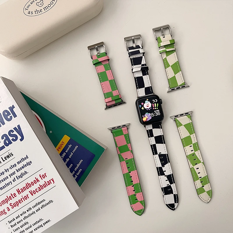 Ремешок кожаный для Apple Watch Band 44 40 45 41 38 42 мм брендовый роскошный модный браслет iWatch