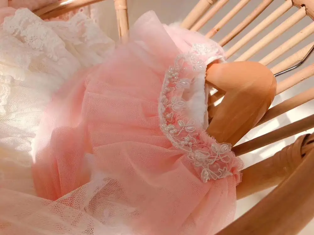 Весенне-летнее пасхальное Розовое Кружевное Сетчатое платье для маленьких