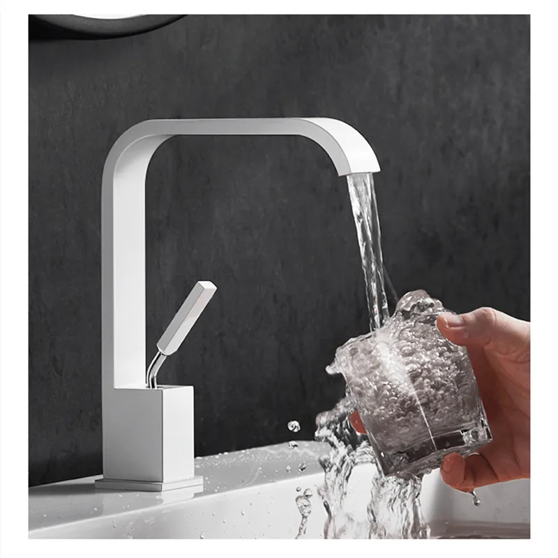 

Basin Sink Faucet Luxury White Single Handle Hot And Cold Taps Bathroom Faucet Total Brass Deck Mounted Mixer Black Color