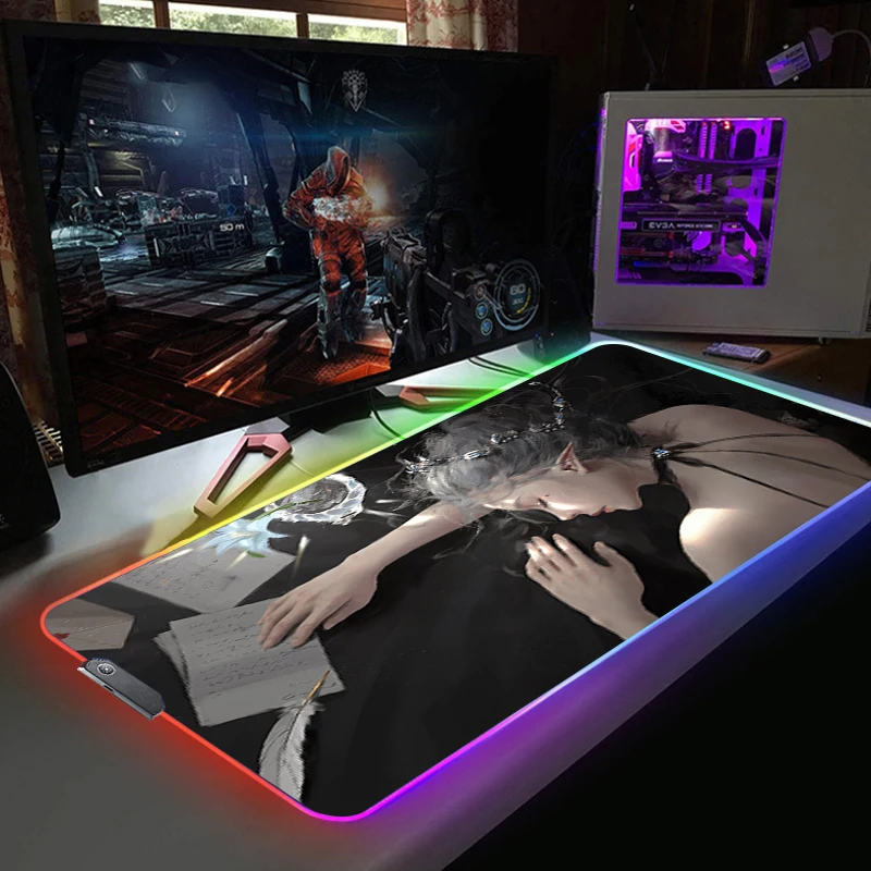 

Sexy Girls Gaming Mouse Pad Anime Ghostblade Princess Backlit Mat Mouse Mats Xxl RGB Mause Ped Gamer Keyboard Computer Desk Mice