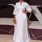 Женское вечернее платье VONDA, однотонное богемное Платье макси с V-образным вырезом и длинным рукавом, пляжный сарафан, 2021