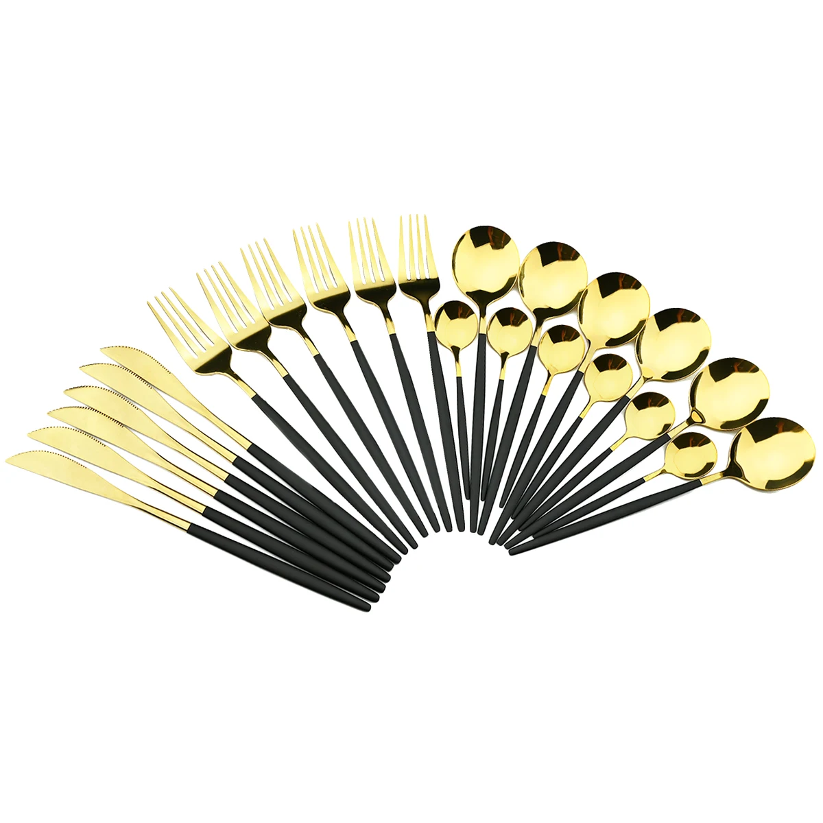 Juego de cubiertos dorados de acero inoxidable para cocina, cuberter&iacute;a de espejo, cuchillo, tenedor, cuchara, 24 piezas, env&iacute;o directo-4