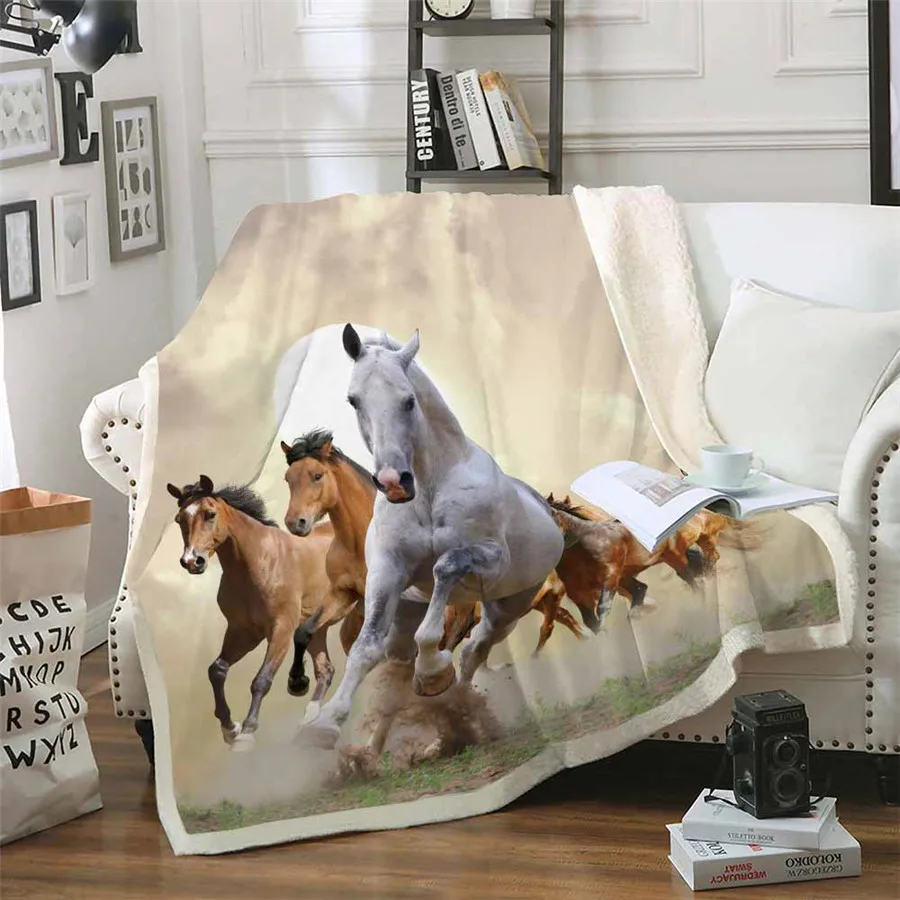 3D Horse Sherpa Blanket Velvet Plush Soft Home Camping Aircraft Blanket Weighted Blanket Dropshipping Luxury Bedspread