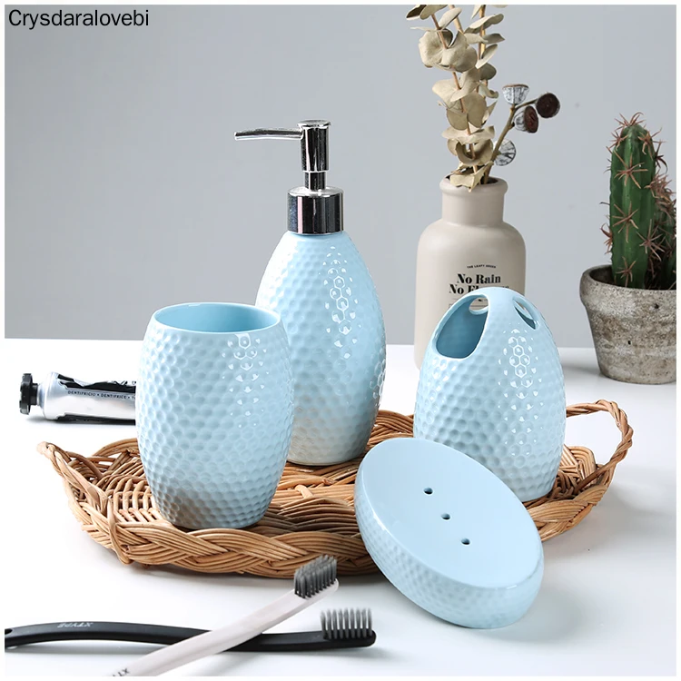 

Candy-colored Ceramic Bathroom Set For Nordic Bathroom Accessories Brushing Cup Kit Soap Dispenser Toothbrush Holder Home Dec