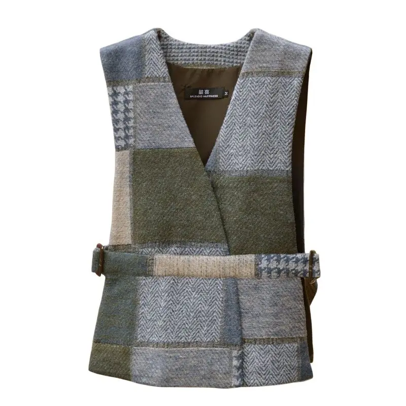 Женская Весенняя стандартная клетчатая 30% шерстяная верхняя одежда женское