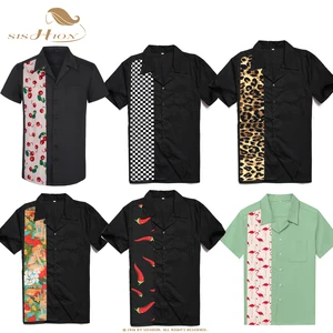 Рубашка SISHION женская с коротким рукавом, хлопок, Повседневная сорочка в стиле боулинг, черная, красная, для мужчин