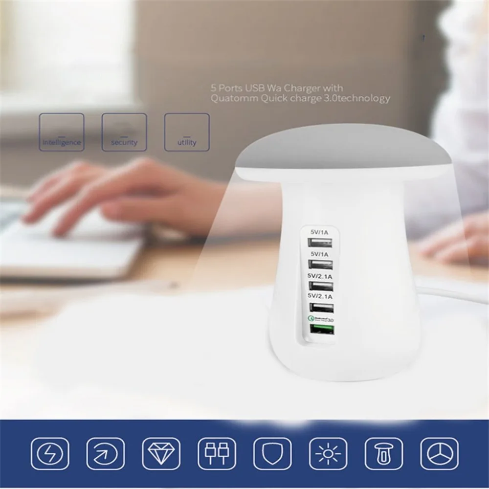 Многопортовое USB зарядное устройство Грибная Ночная лампа док станция для