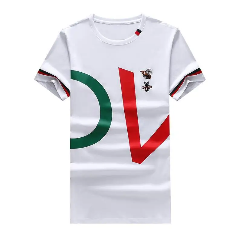 

Top Men T-shirt 2020 New Summer T-shirt Men's Slim Round Neck Bee Embroidery Men's Short Sleeve Printing Sleeve Style Collar