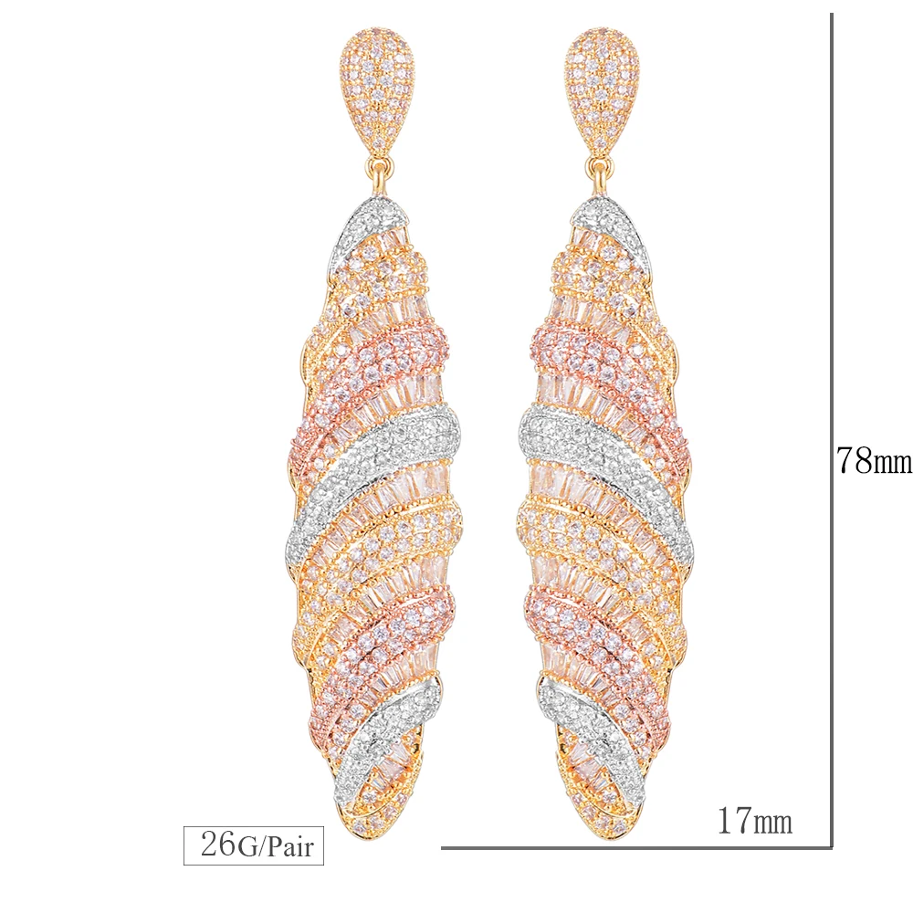 

Fashion Geometry Ripple Full Pave Cubic Zirconia Engagement Party Drop Dangle Earrings Jewelry For Women dangle earrings