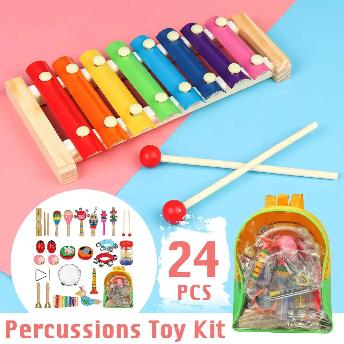 

24Pcs Toddler Musical Instruments Toys Percussion Xylophone Toy Set Kids Baby Educational Musical Toy Rhythm Band Children Gifts