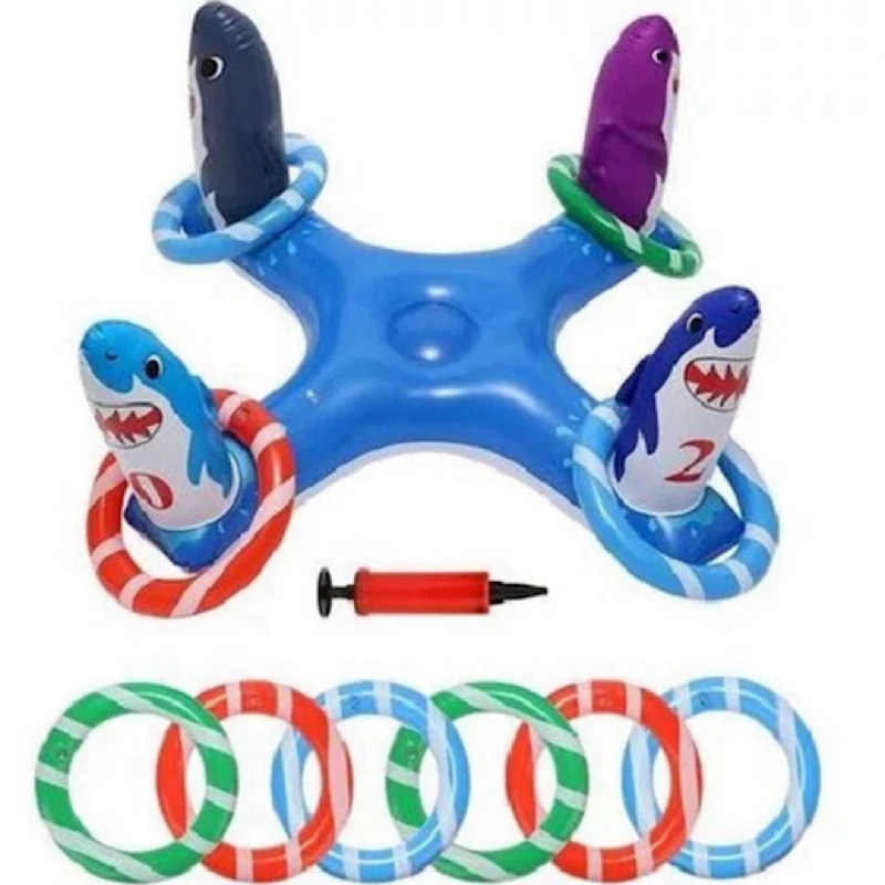 

Inflatable Shark Pool Ring Toss Games Toys Floating Swimming Pool Ring with 6Pcs Rings Pool Party Fun & Pool Accessories