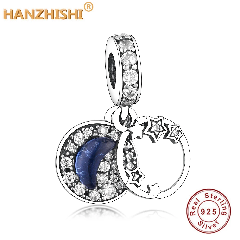 

Wholesale Price 2020 Christmas's Day 925 Sterling Silver Blue CZ Moon Star Beads Charms Fit Bracelets Jewelry Making