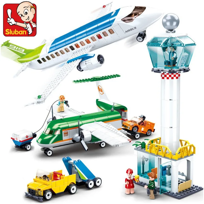 

Sluban 731PCS Air Space Street View Civil Aviation Airport Plane Model Bricks DIY Building Blocks Educational Toys With Stickers