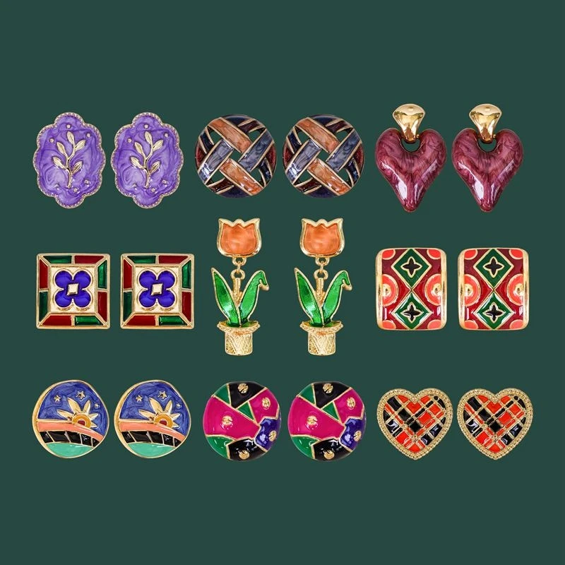 Женские винтажные серьги-гвоздики эмалированные серьги в форме дворца сердца
