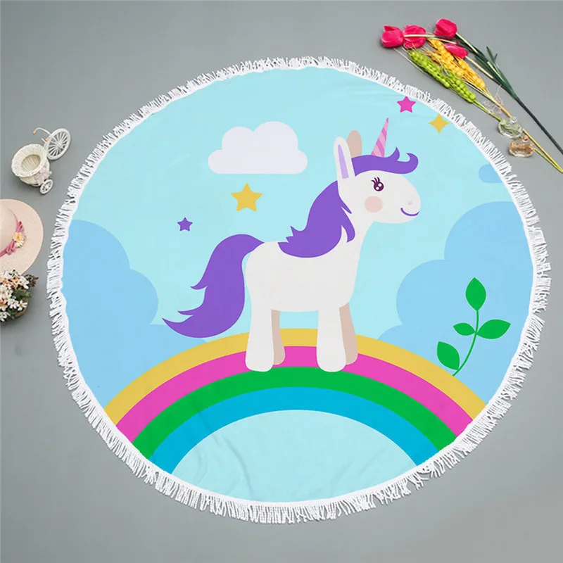 Quick-Dry Roundie Unicorn Beach Towel for Girls Microfiber Soft Blanket Throw 59in Terry with Tassels Oversized |