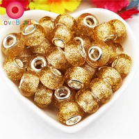 10pcs gold glitter 14x9mm big round 5mm large hole rondelle european beads charms fit diy snake chain bracelet bangle jewelry