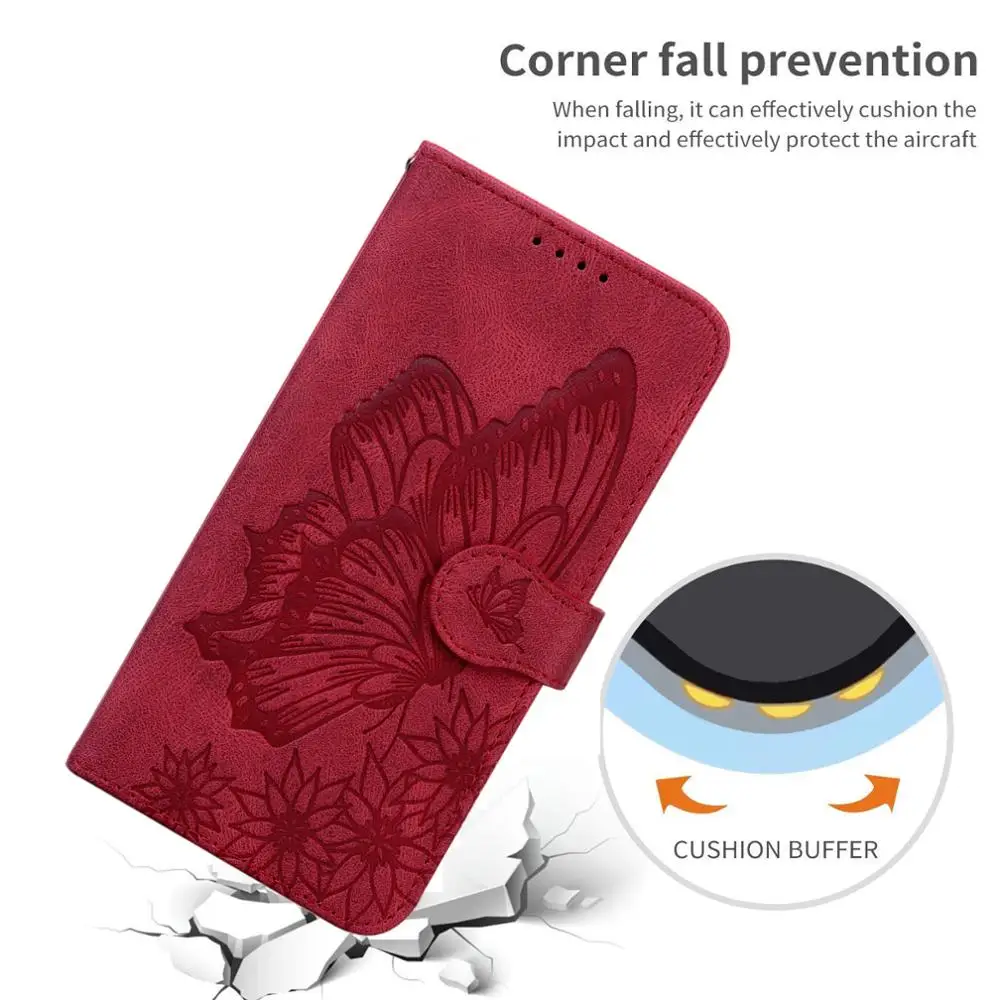 3D Butterfly Leather Case For Xiaomi Redmi Note 10 9 8 Pro 9T Purse Funda Red MI 8A 9A 10T Lite M3 Flip Wallet Coque | Мобильные