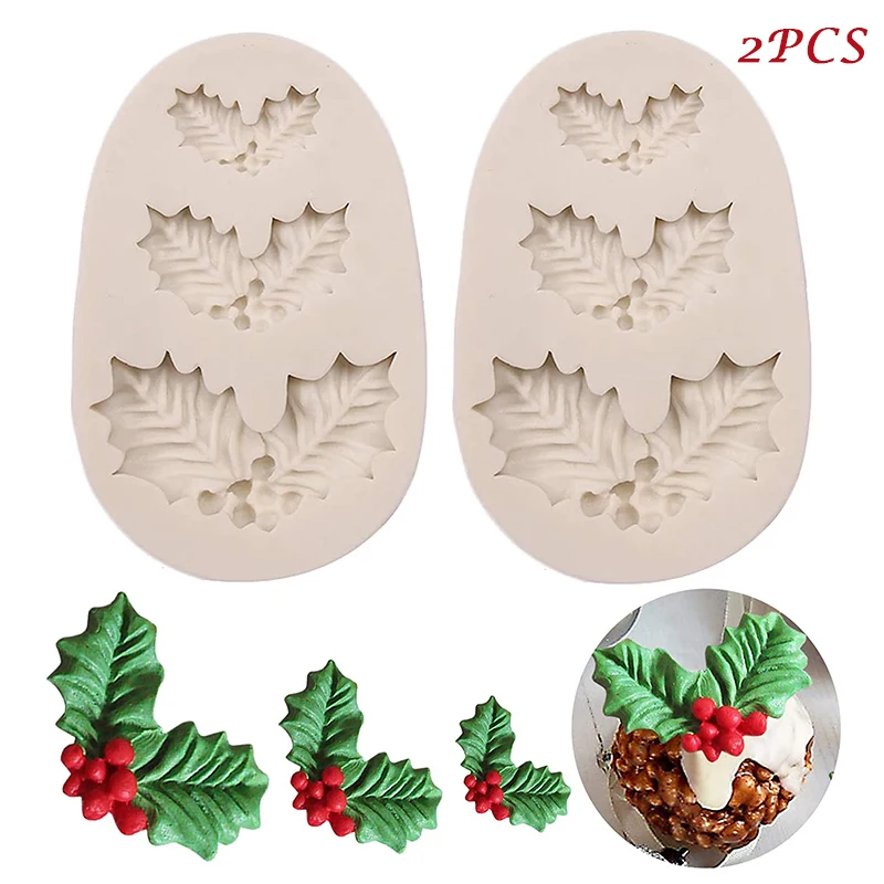 

2 pcs Christmas Holly Leaves Silicone Mold Leaf Shaped Fondant Chocolate Dessert Molds DIY Decor HEE889