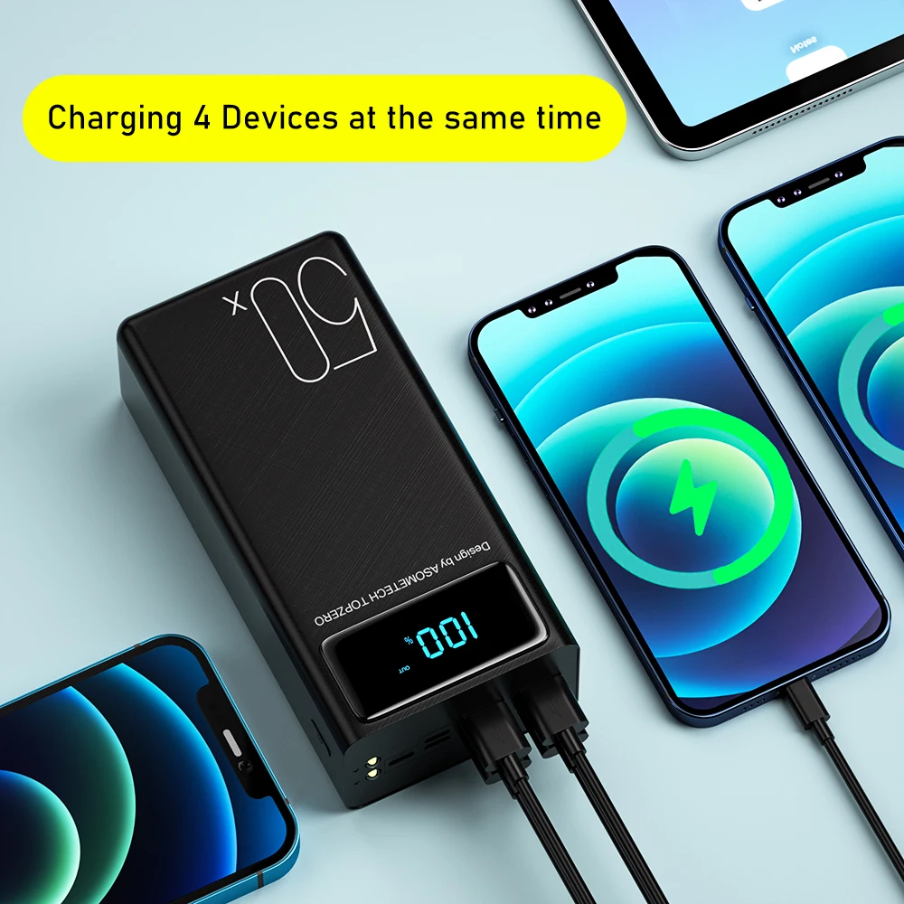 50000mAh Power Bank большой емкости светодиодный дисплей Powerbank 2.1A быстрая зарядка внешнее