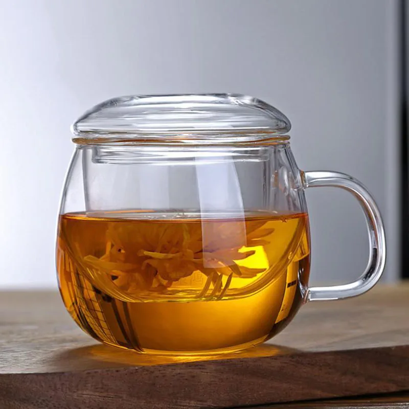 

Household Glass Teacup for Stove Office Heat Resistant High Temperature Explosion Proof Tea Infuser Milk Rose Flower Mug Tea Cup