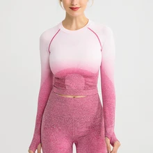 Shark Women Ombre Cropped Seamless Long Sleeve Top Crop Top Women Workout Shirts for Women Sports Tops Women Gym Shark Women Ombre Cropped Seamless Long Sleeve Top Crop Top Women Workout Shirts for Women Sports Tops Women Gym