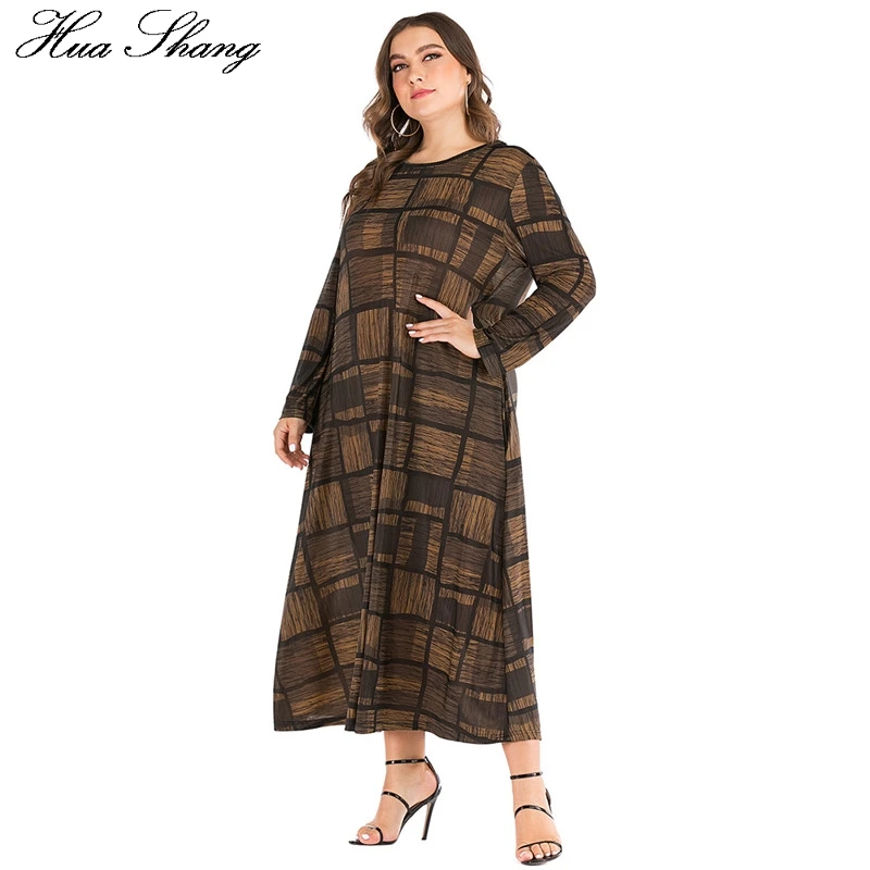 Женское свободное платье большого размера d летнее винтажное в клетку с круглым