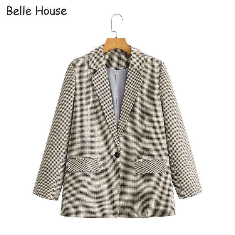 

Vitange Woman Loose Cotton Plaid Blazer Coat 2021 Autumn Fashion Ladies Oversized Soft Jackets Female Chic Camel Outwear BHN0959