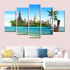 Настенная Картина на холсте, 5 шт., картина с тропическим островом, статуя Будды Тайланда Паттайя, модульное украшение для дома с HD-печатью