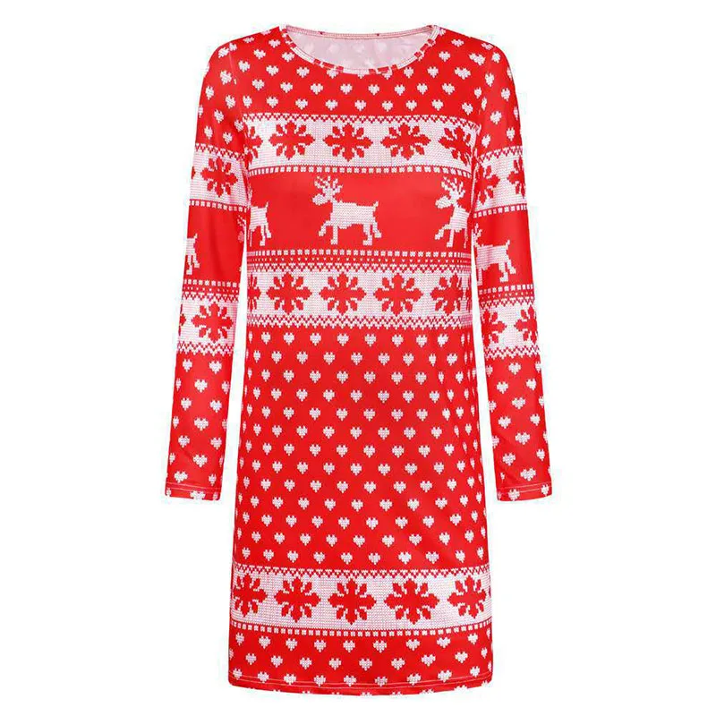 Женская одежда зимнее рождественское платье для девочек с круглым вырезом и