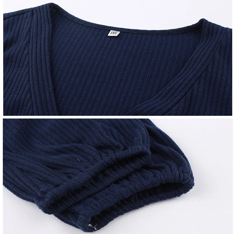 Autumn and winter large size women's 4XL 5XL 6XL 7XL 8XL solid color sexy V-neck fashion lantern sleeve sweater bust 129CM | Женская