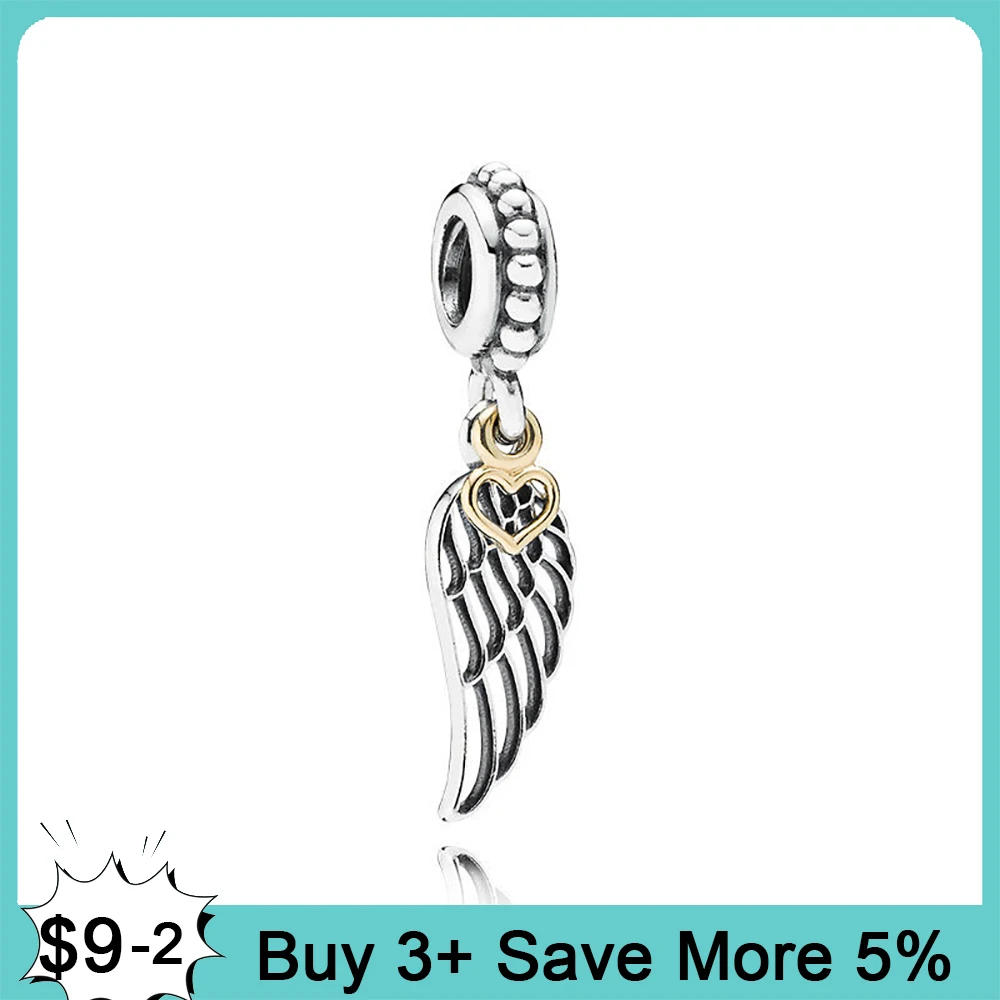

Genuine 925 Sterling Silver Angle Wing Charm Loving Sister Heart Beads Fit Original Pandora Bracelet Jewelry Making DIY Gift
