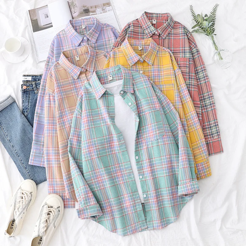 

Autumn Blouse 2020 Top Plaid Women's Shirt Fashion Vintage Loose Blouses Long Sleeve Cotton Shirts Tops Mujer Blusas Clothing