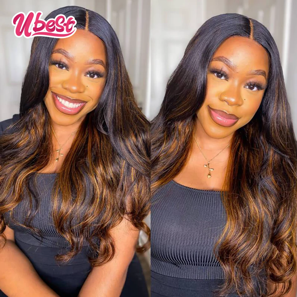 Ubest Tendency Balayage Blonde Body Wave Human Hair Lace Frontal Wigs for Women Peruvian Virgin 180% Pre Plucked Lace Front Wig