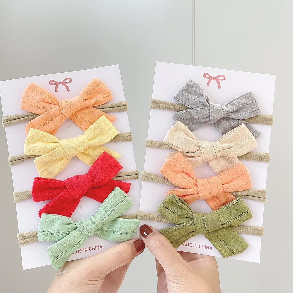 

4PCS/Set Solid Color Nylon Baby Headband Girl Newborn Headbands Soft Cotton Elastic Hair Bands GiftsTurban Kids Hair Accessories