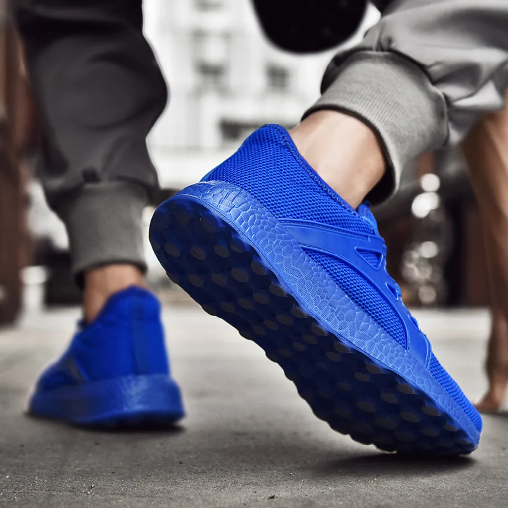 SAGACE Sneakers Men's Fashion Casual Mesh Lace Up Blue Solid Sport Running Shoes Comfortable Breathable Lightweight X0108 | Обувь