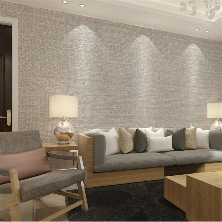 beibehang Pure pigmented linen pattern imitation straw wallpaper shop office hotel engineering Chinese retro gray обои | Обустройство