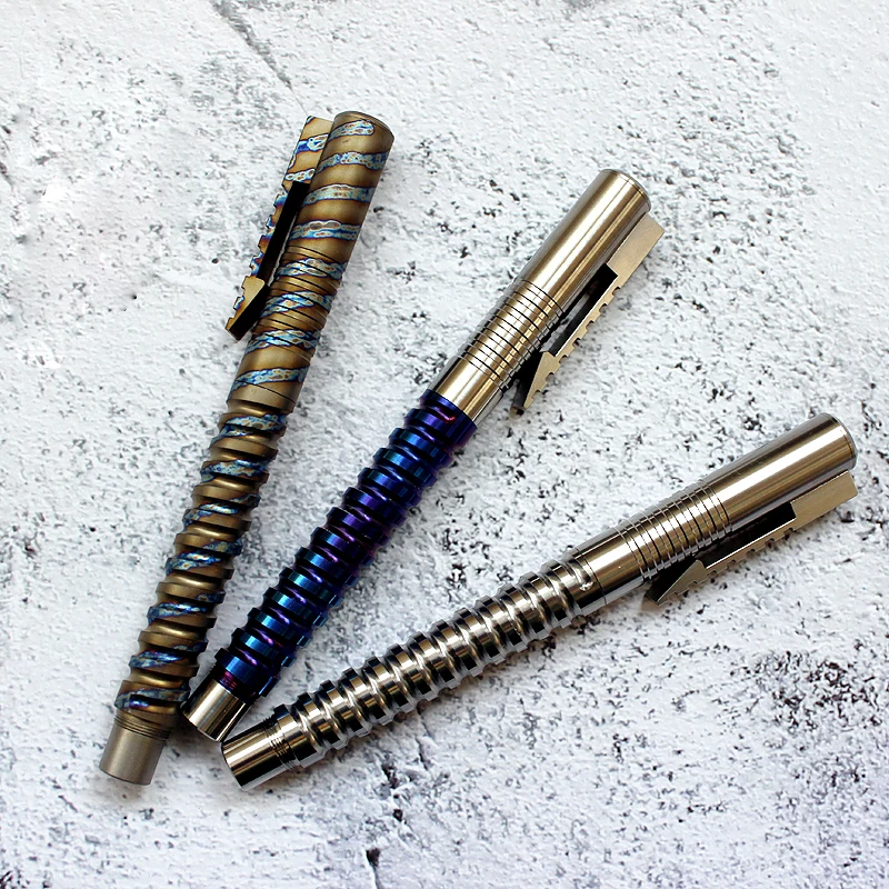 spesifikasi Mackwalker Pena Pertahanan EDC Paduan Titanium Pena Taktis Pena Tanda Tangan Pemegang Pena Spiral Dengan Kepala Pemecah Jendela