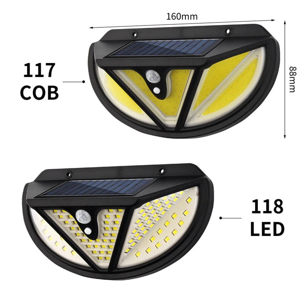 

118 LED 117 COB 5 Sided Glow PIR Motion Sensor Solar LED Light Outdoor Emergency Waterproof Wall Lamp Garden Decoration Street
