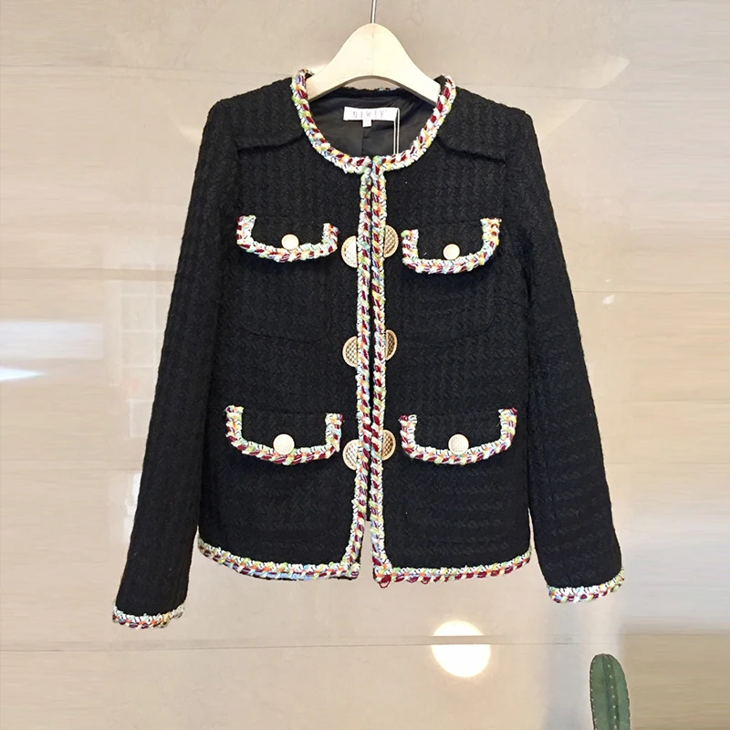 Брендовая Осенняя твидовая Черная куртка NIWIY ручной работы Chaquetas Mujer Primavera 2020