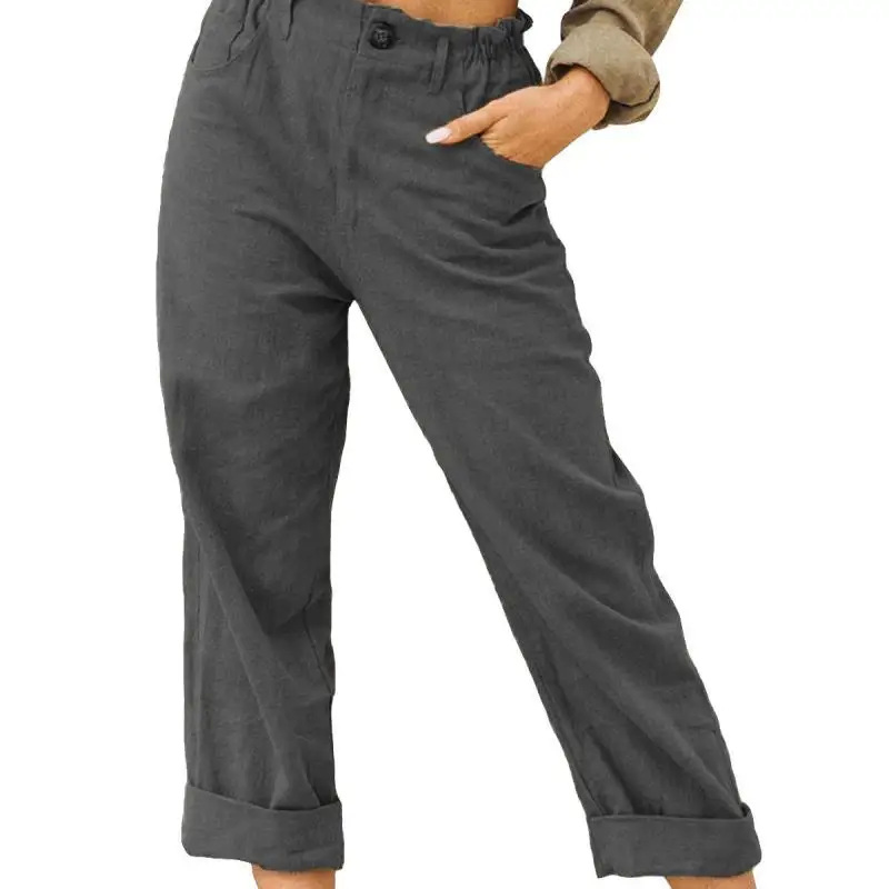 

Women Trousers Plus Size Pants Female 2020 Autumn Pure Color Cotton And Linen Fashion High Waist Casual Trousers Women