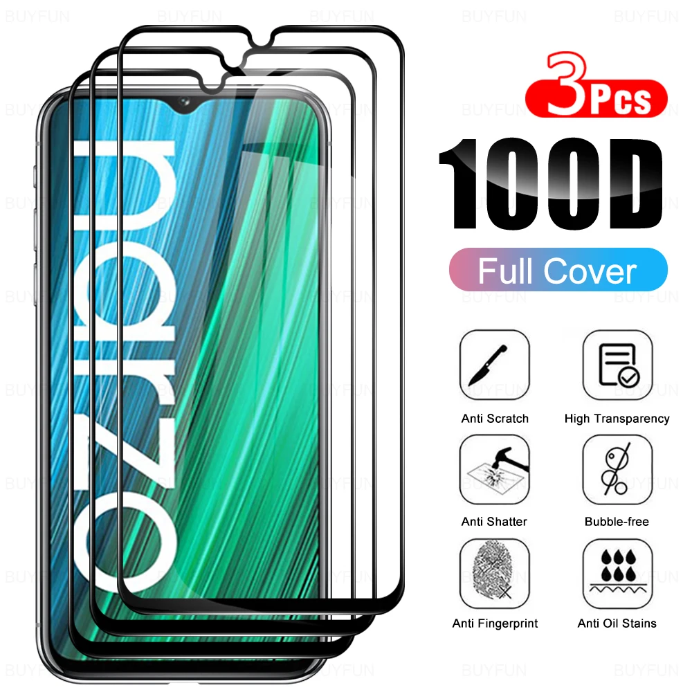 

3 шт. полное покрытие из закаленного стекла для Oppo Realme Narzo 50a 50i 30 5G 4g 2021 30A 20 PRO Oppo opoo Защита от царапин HD экран