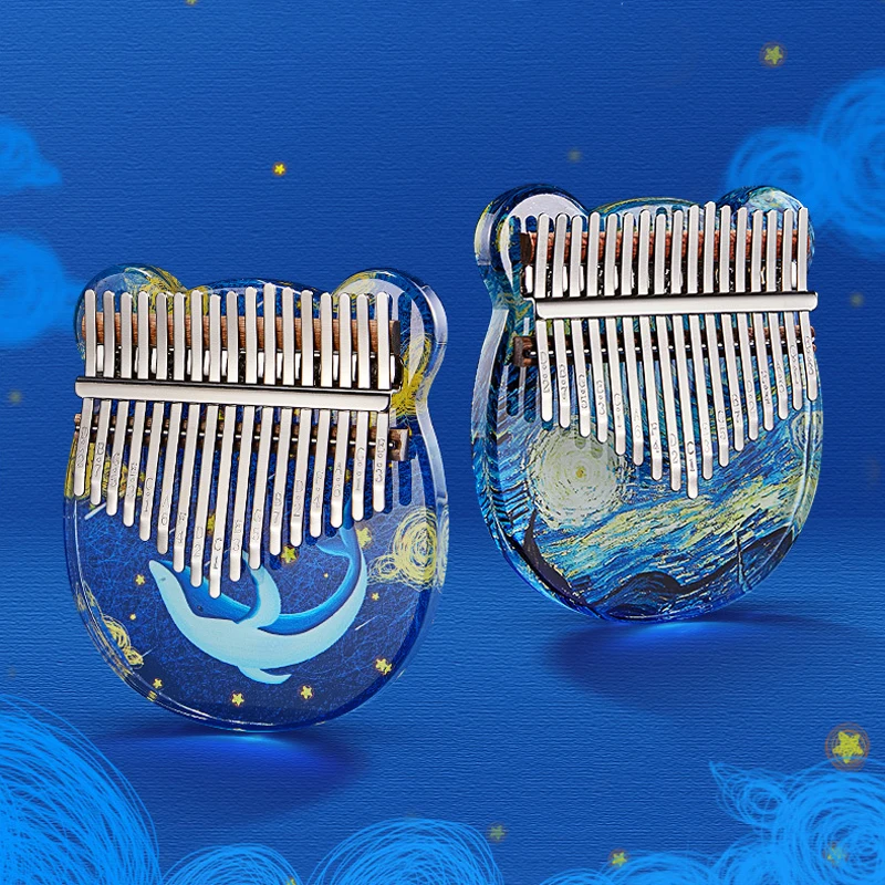 

17/21Key Acrylic Kalimba Finger Thumb Piano Transparent Painting Dolphin With Tuning Hammer Rod Keyboard Instrument For Beginner