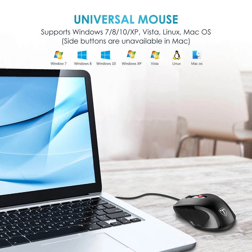 Проводная мышь VicTsing PC124 эргономичная оптическая USB 6 кнопок мыши Регулируемая 3200