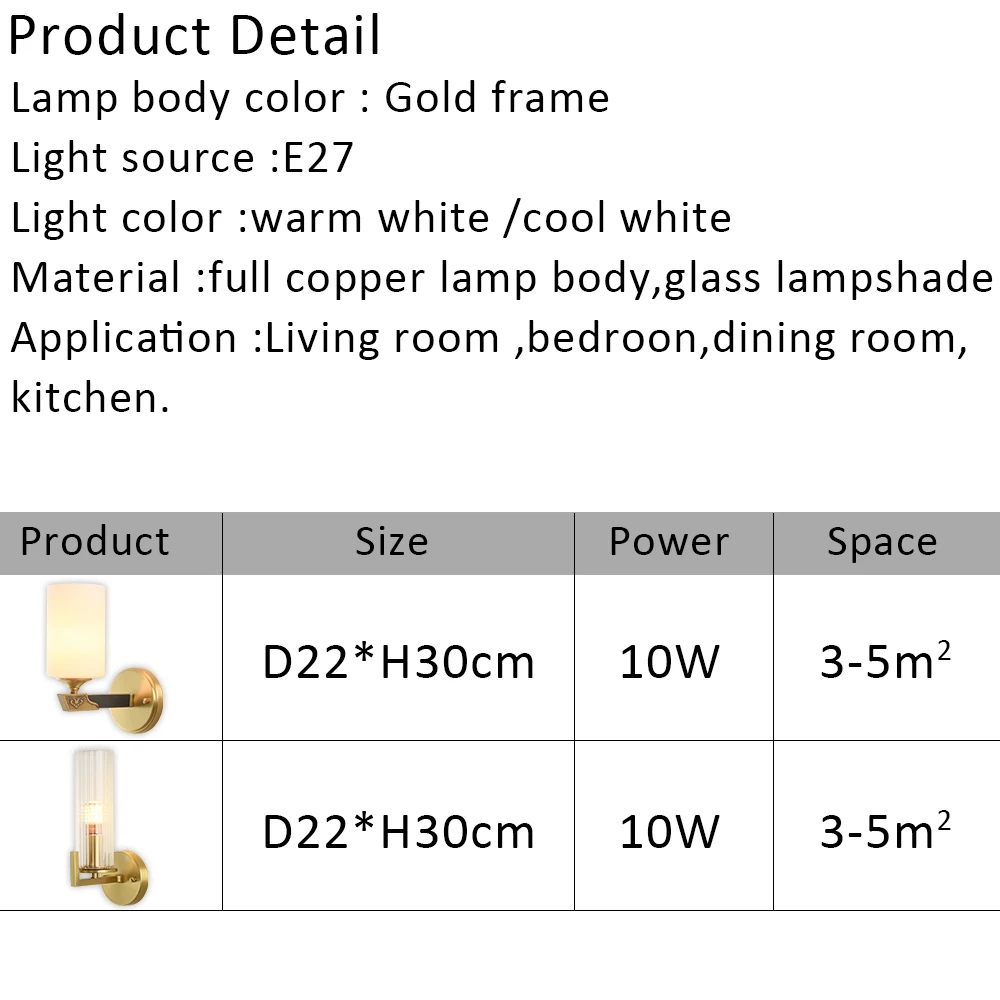 

Modern Led Wall Light For Living room Bedroom Study room Home Lustre Sconce Wall Lamp Fixtures Led Wall Lighting Copper Body