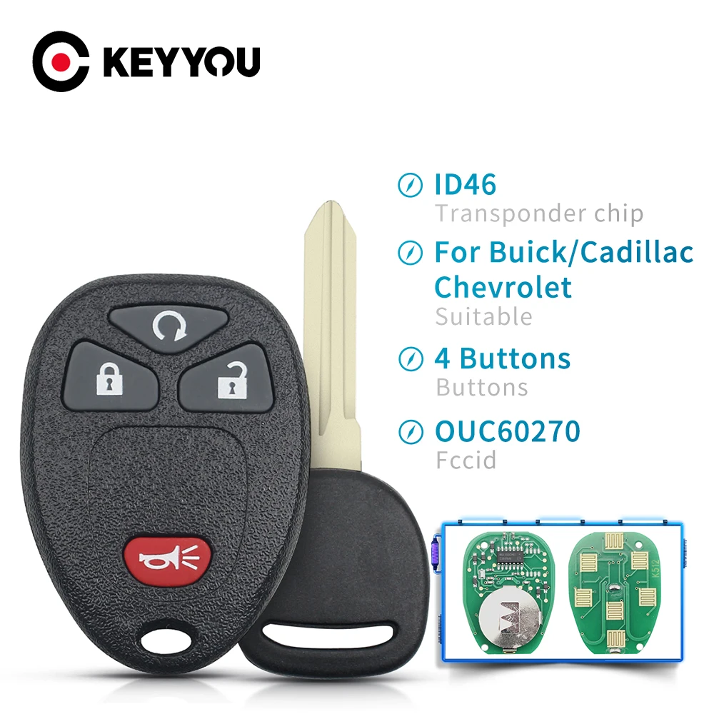 

KEYYOU 5pcs Remote Car Key For GMC Acadia For Chevrolet Avalanche For Buick Enclave OUC60270 315Mhz Keyless Entry ID46 Chip